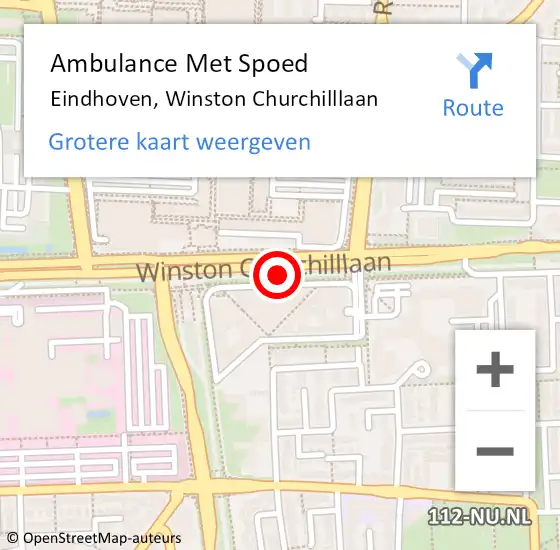 Locatie op kaart van de 112 melding: Ambulance Met Spoed Naar Eindhoven, Winston Churchilllaan op 9 december 2019 07:06