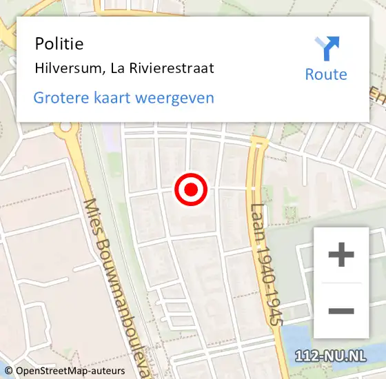 Locatie op kaart van de 112 melding: Politie Hilversum, La Rivierestraat op 9 december 2019 08:59