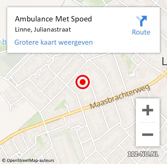 Locatie op kaart van de 112 melding: Ambulance Met Spoed Naar Linne, Julianastraat op 22 april 2014 11:18