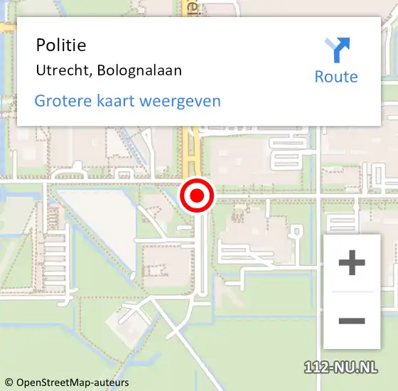 Locatie op kaart van de 112 melding: Politie Utrecht, Bolognalaan op 9 december 2019 11:51