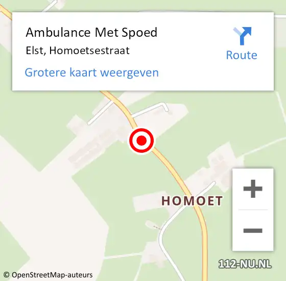 Locatie op kaart van de 112 melding: Ambulance Met Spoed Naar Elst, Homoetsestraat op 9 december 2019 12:30