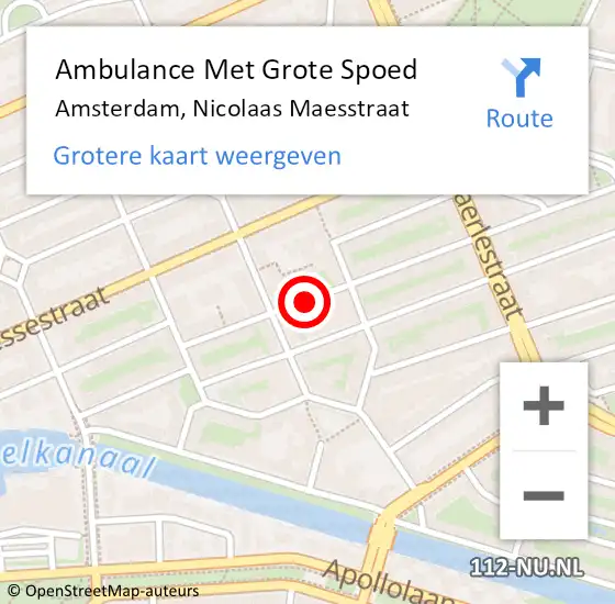 Locatie op kaart van de 112 melding: Ambulance Met Grote Spoed Naar Amsterdam, Nicolaas Maesstraat op 9 december 2019 12:57