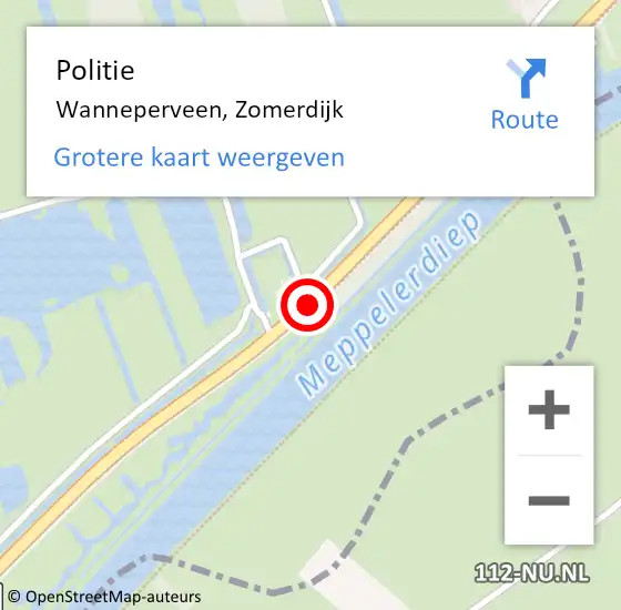 Locatie op kaart van de 112 melding: Politie Wanneperveen, Zomerdijk op 9 december 2019 13:29