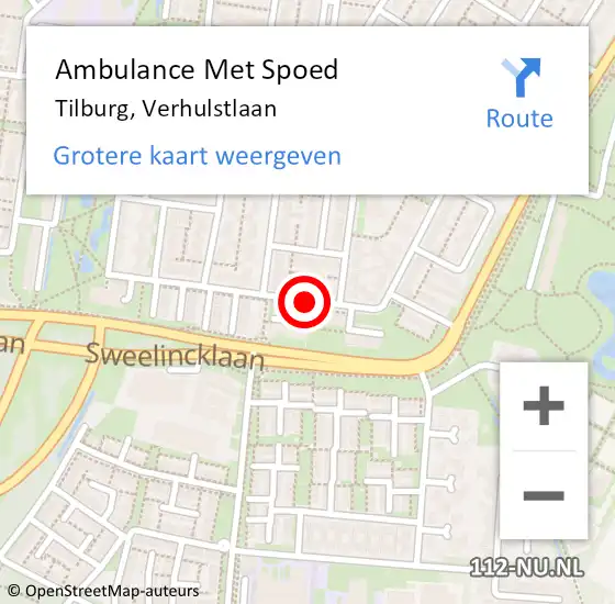 Locatie op kaart van de 112 melding: Ambulance Met Spoed Naar Tilburg, Verhulstlaan op 9 december 2019 14:25