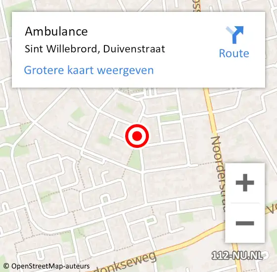 Locatie op kaart van de 112 melding: Ambulance Sint Willebrord, Duivenstraat op 9 december 2019 14:32