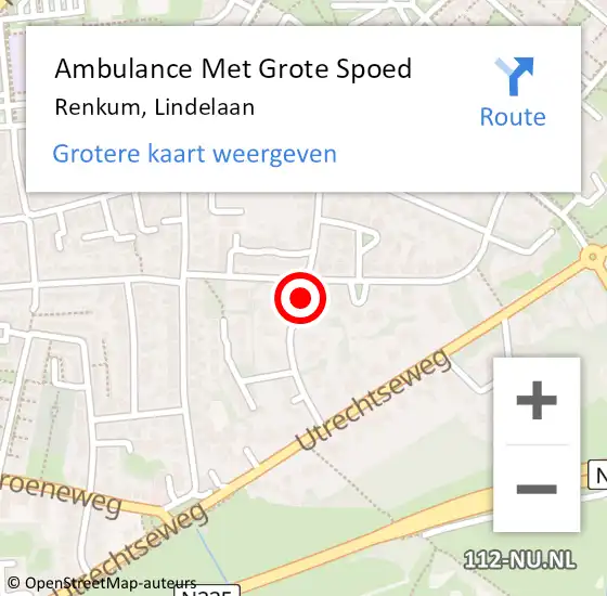 Locatie op kaart van de 112 melding: Ambulance Met Grote Spoed Naar Renkum, Lindelaan op 9 december 2019 15:31