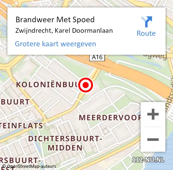 Locatie op kaart van de 112 melding: Brandweer Met Spoed Naar Zwijndrecht, Karel Doormanlaan op 9 december 2019 15:34