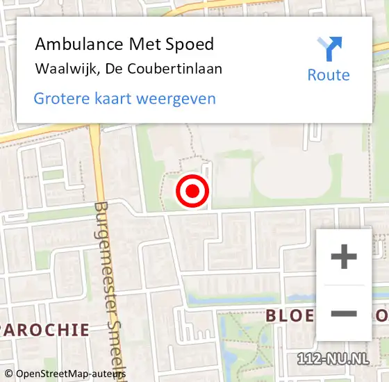 Locatie op kaart van de 112 melding: Ambulance Met Spoed Naar Waalwijk, De Coubertinlaan op 9 december 2019 16:46