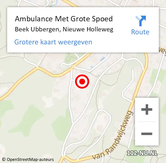 Locatie op kaart van de 112 melding: Ambulance Met Grote Spoed Naar Beek Ubbergen, Nieuwe Holleweg op 9 december 2019 16:59