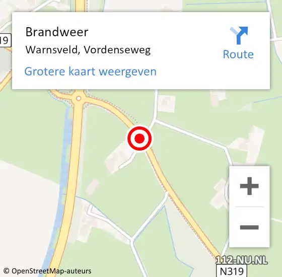 Locatie op kaart van de 112 melding: Brandweer Warnsveld, Vordenseweg op 9 december 2019 19:26