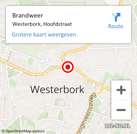 Locatie op kaart van de 112 melding: Brandweer Westerbork, Hoofdstraat op 9 december 2019 19:35