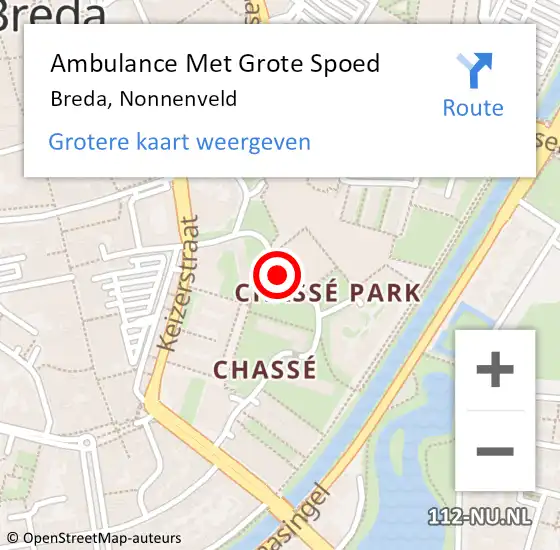 Locatie op kaart van de 112 melding: Ambulance Met Grote Spoed Naar Breda, Nonnenveld op 9 december 2019 21:11