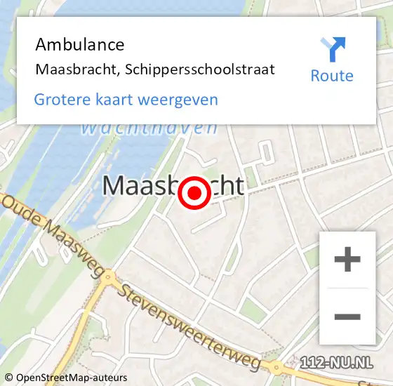 Locatie op kaart van de 112 melding: Ambulance Maasbracht, Schippersschoolstraat op 22 april 2014 12:34