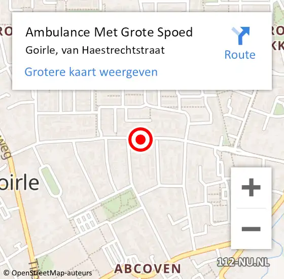 Locatie op kaart van de 112 melding: Ambulance Met Grote Spoed Naar Goirle, van Haestrechtstraat op 9 december 2019 23:37