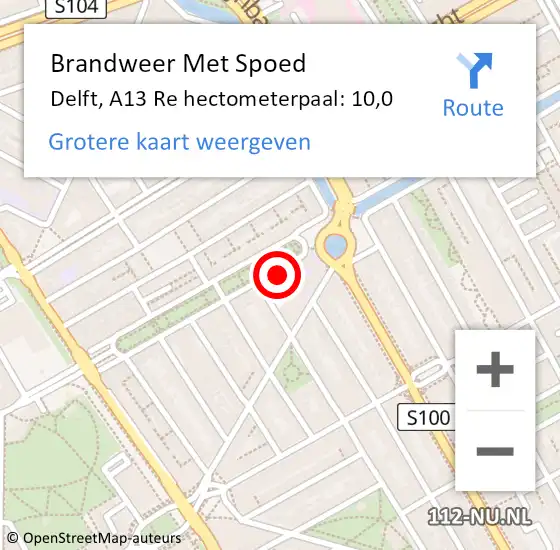Locatie op kaart van de 112 melding: Brandweer Met Spoed Naar Delft, A13 Re hectometerpaal: 10,0 op 10 december 2019 05:17