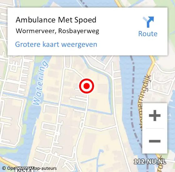 Locatie op kaart van de 112 melding: Ambulance Met Spoed Naar Wormerveer, Rosbayerweg op 10 december 2019 07:15