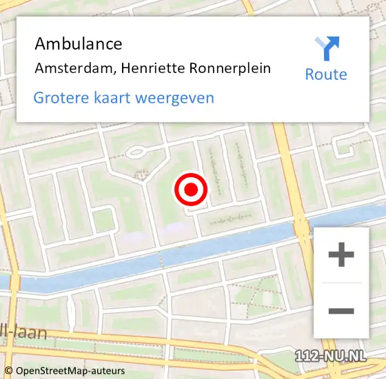 Locatie op kaart van de 112 melding: Ambulance Amsterdam, Henriette Ronnerplein op 10 december 2019 07:21