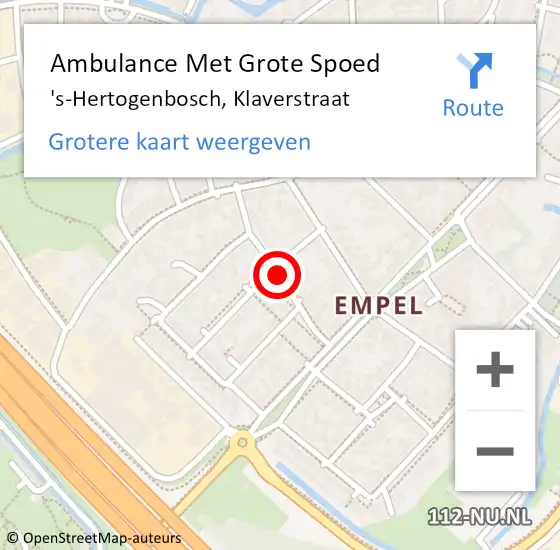 Locatie op kaart van de 112 melding: Ambulance Met Grote Spoed Naar 's-Hertogenbosch, Klaverstraat op 10 december 2019 09:01