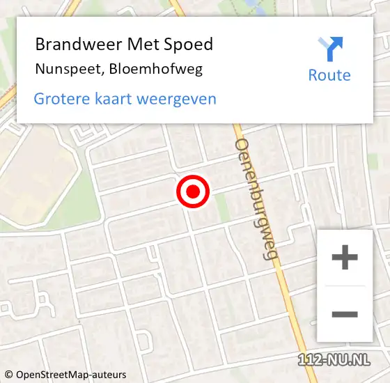 Locatie op kaart van de 112 melding: Brandweer Met Spoed Naar Nunspeet, Bloemhofweg op 22 april 2014 12:56