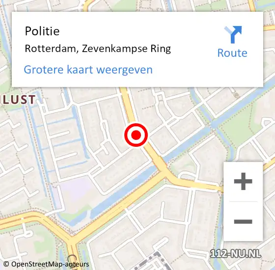 Locatie op kaart van de 112 melding: Politie Rotterdam, Zevenkampse Ring op 10 december 2019 10:10