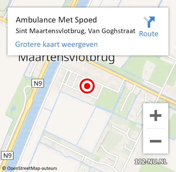 Locatie op kaart van de 112 melding: Ambulance Met Spoed Naar Sint Maartensvlotbrug, Van Goghstraat op 10 december 2019 11:18