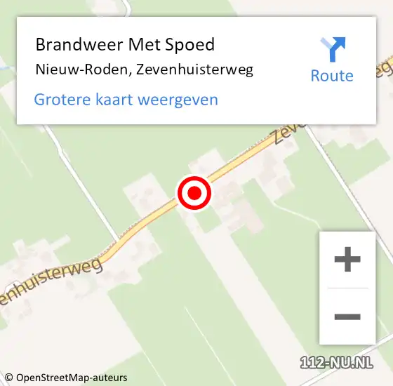 Locatie op kaart van de 112 melding: Brandweer Met Spoed Naar Nieuw-Roden, Zevenhuisterweg op 10 december 2019 12:28