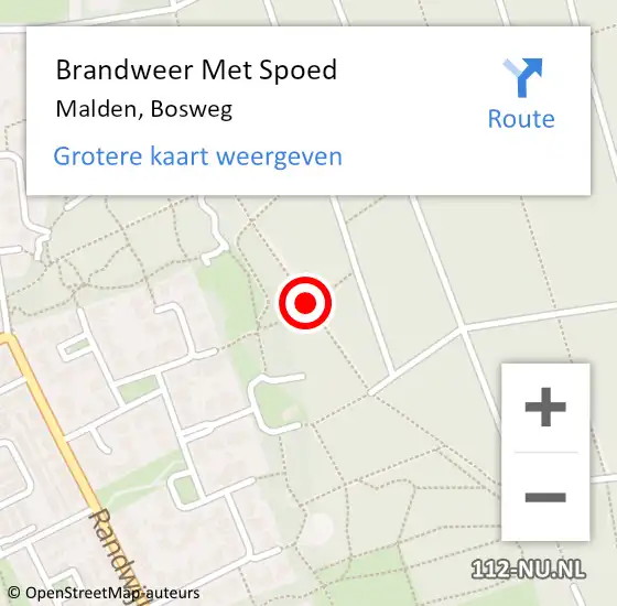 Locatie op kaart van de 112 melding: Brandweer Met Spoed Naar Malden, Bosweg op 10 december 2019 12:43