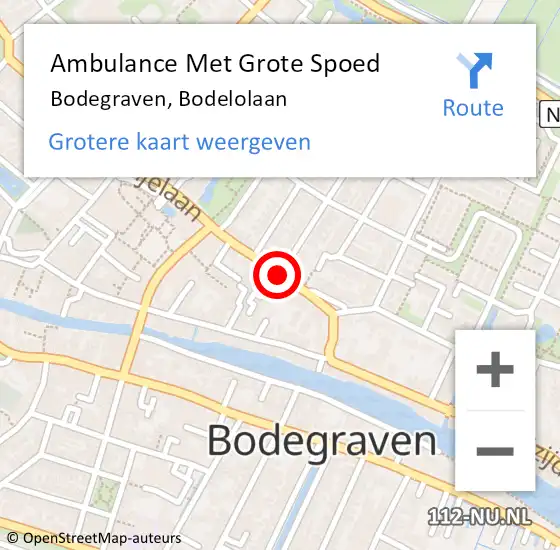 Locatie op kaart van de 112 melding: Ambulance Met Grote Spoed Naar Bodegraven, Bodelolaan op 10 december 2019 12:57