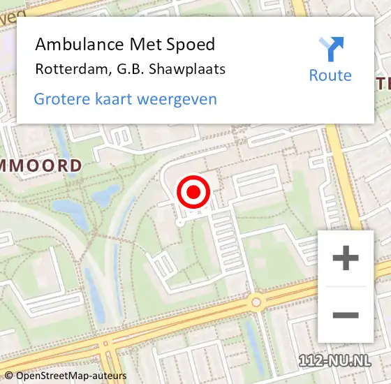 Locatie op kaart van de 112 melding: Ambulance Met Spoed Naar Rotterdam, G.B. Shawplaats op 10 december 2019 13:06