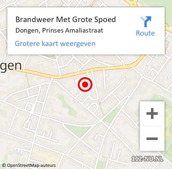 Locatie op kaart van de 112 melding: Brandweer Met Grote Spoed Naar Dongen, Prinses Amaliastraat op 22 april 2014 13:21