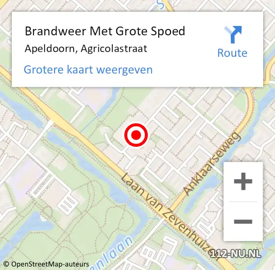 Locatie op kaart van de 112 melding: Brandweer Met Grote Spoed Naar Apeldoorn, Agricolastraat op 10 december 2019 13:25