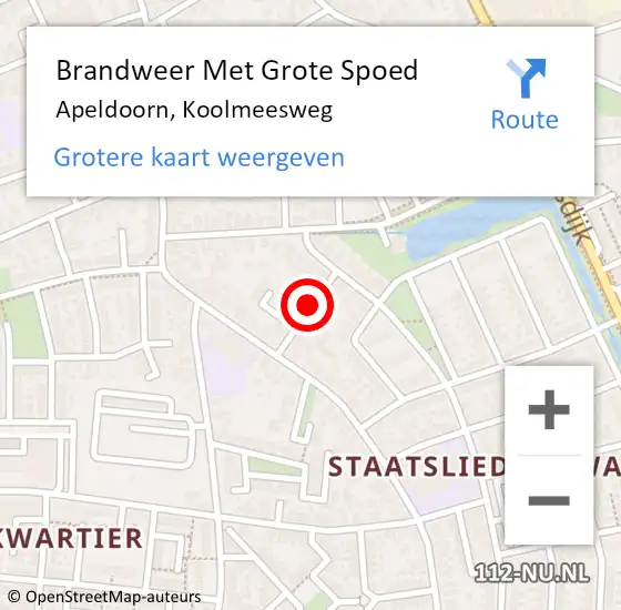 Locatie op kaart van de 112 melding: Brandweer Met Grote Spoed Naar Apeldoorn, Koolmeesweg op 10 december 2019 13:56