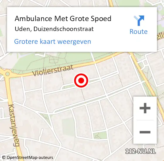 Locatie op kaart van de 112 melding: Ambulance Met Grote Spoed Naar Uden, Duizendschoonstraat op 10 december 2019 14:02