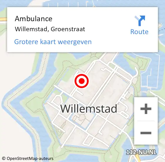 Locatie op kaart van de 112 melding: Ambulance Willemstad, Groenstraat op 10 december 2019 14:36