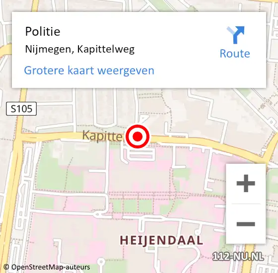 Locatie op kaart van de 112 melding: Politie Nijmegen, Kapittelweg op 10 december 2019 15:48