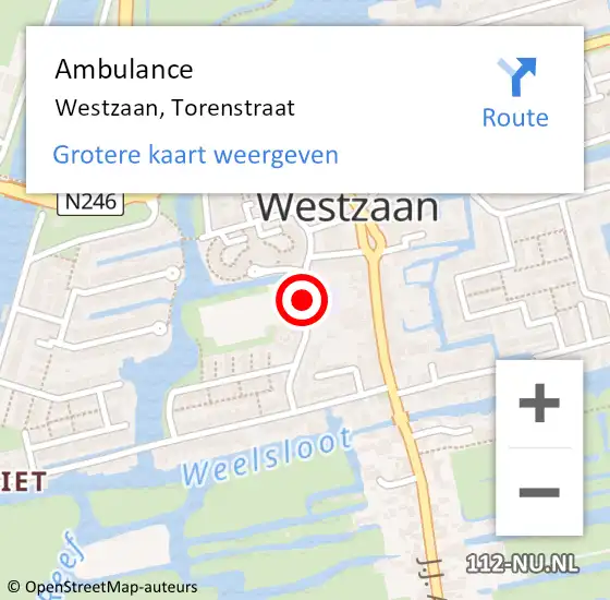 Locatie op kaart van de 112 melding: Ambulance Westzaan, Torenstraat op 10 december 2019 16:11