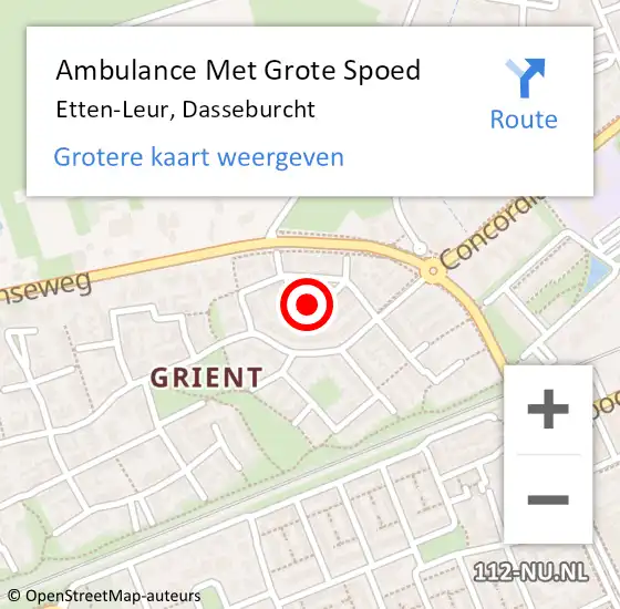 Locatie op kaart van de 112 melding: Ambulance Met Grote Spoed Naar Etten-Leur, Dasseburcht op 10 december 2019 19:55