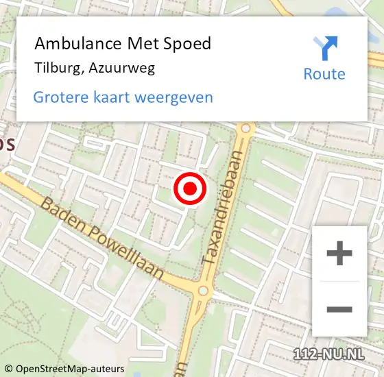 Locatie op kaart van de 112 melding: Ambulance Met Spoed Naar Tilburg, Azuurweg op 10 december 2019 20:56