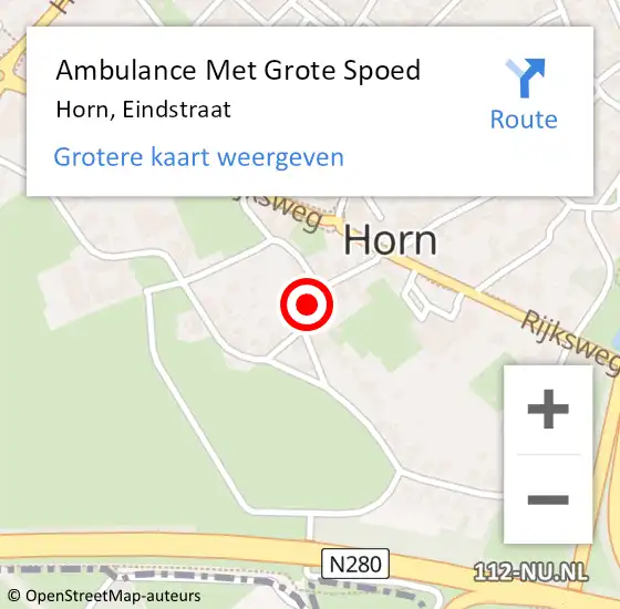 Locatie op kaart van de 112 melding: Ambulance Met Grote Spoed Naar Horn, Eindstraat op 10 december 2019 22:14