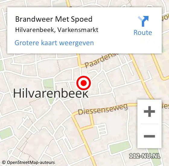 Locatie op kaart van de 112 melding: Brandweer Met Spoed Naar Hilvarenbeek, Varkensmarkt op 10 december 2019 22:39