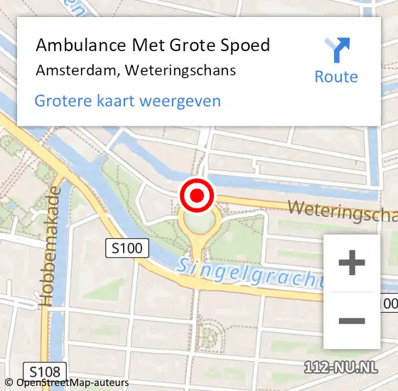 Locatie op kaart van de 112 melding: Ambulance Met Grote Spoed Naar Amsterdam, Weteringschans op 11 december 2019 00:45