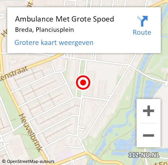 Locatie op kaart van de 112 melding: Ambulance Met Grote Spoed Naar Breda, Planciusplein op 11 december 2019 02:38