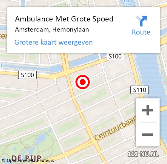 Locatie op kaart van de 112 melding: Ambulance Met Grote Spoed Naar Amsterdam, Hemonylaan op 11 december 2019 05:15