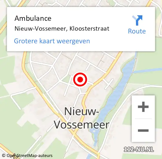 Locatie op kaart van de 112 melding: Ambulance Nieuw-Vossemeer, Kloosterstraat op 11 december 2019 09:26