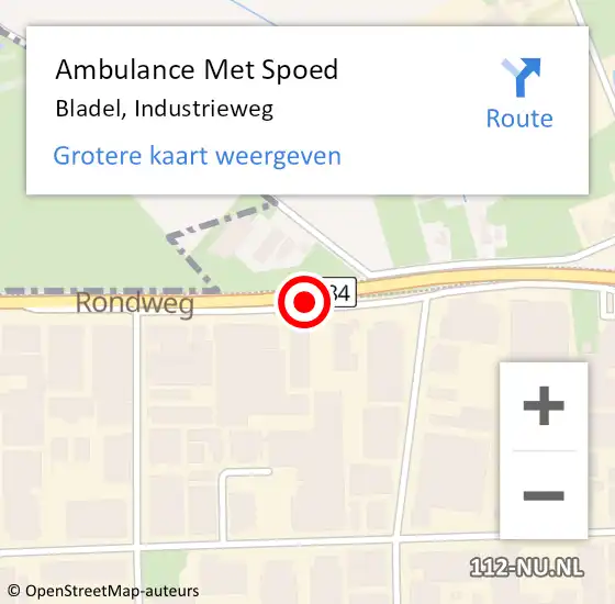 Locatie op kaart van de 112 melding: Ambulance Met Spoed Naar Bladel, Industrieweg op 11 december 2019 09:44