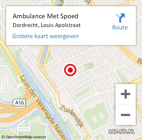 Locatie op kaart van de 112 melding: Ambulance Met Spoed Naar Dordrecht, Louis Apolstraat op 11 december 2019 10:01