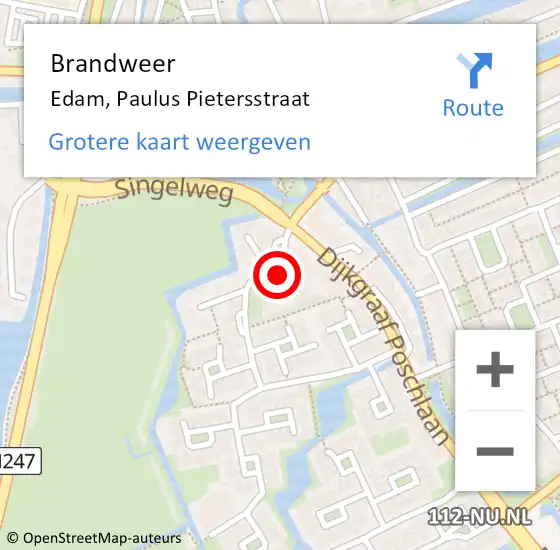 Locatie op kaart van de 112 melding: Brandweer Edam, Paulus Pietersstraat op 11 december 2019 11:49