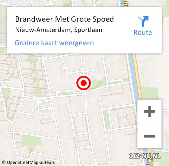 Locatie op kaart van de 112 melding: Brandweer Met Grote Spoed Naar Nieuw-Amsterdam, Sportlaan op 11 december 2019 12:59