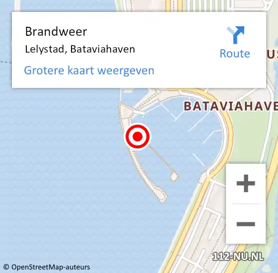 Locatie op kaart van de 112 melding: Brandweer Lelystad, Bataviahaven op 11 december 2019 13:03