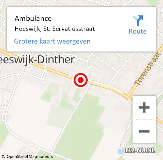 Locatie op kaart van de 112 melding: Ambulance Heeswijk, St. Servatiusstraat op 11 december 2019 13:46